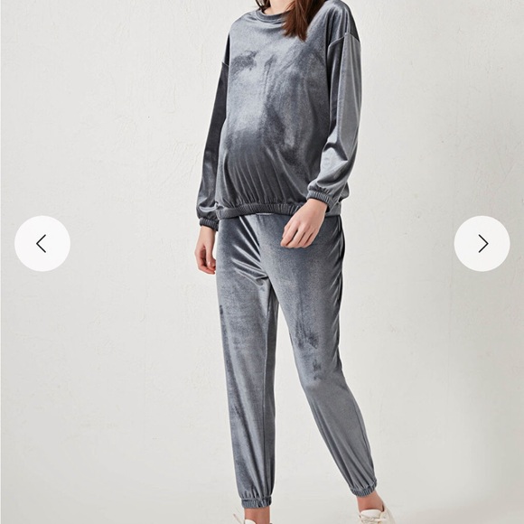 LCW Maternity Shiny Gray Velvet Maternity Sweatshirt & Sweatpants Small - Picture 1 of 15